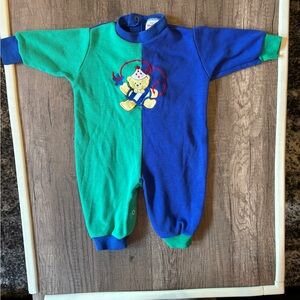 Vintage 80s 90s Baby Boy Colorblock Romper Outfit Teddy Bear Party Hat 9m